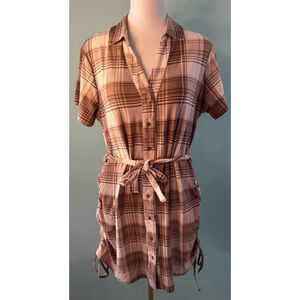 Women's Riley & James Plaid Shirt Dress Size Large Brown/White